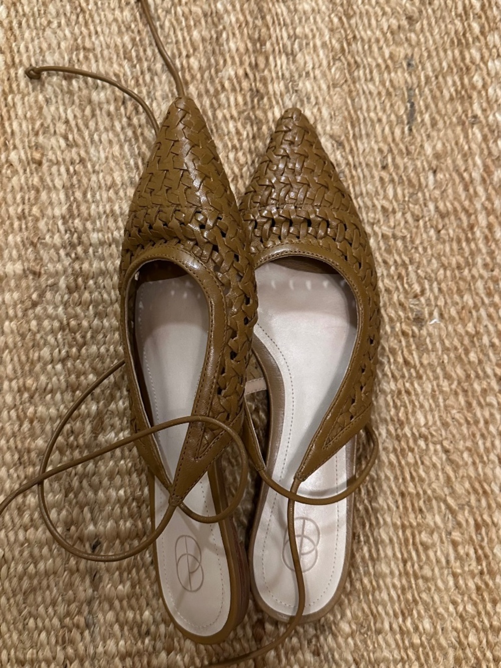 PORTE & PAIRE Woven leather point-toe flats